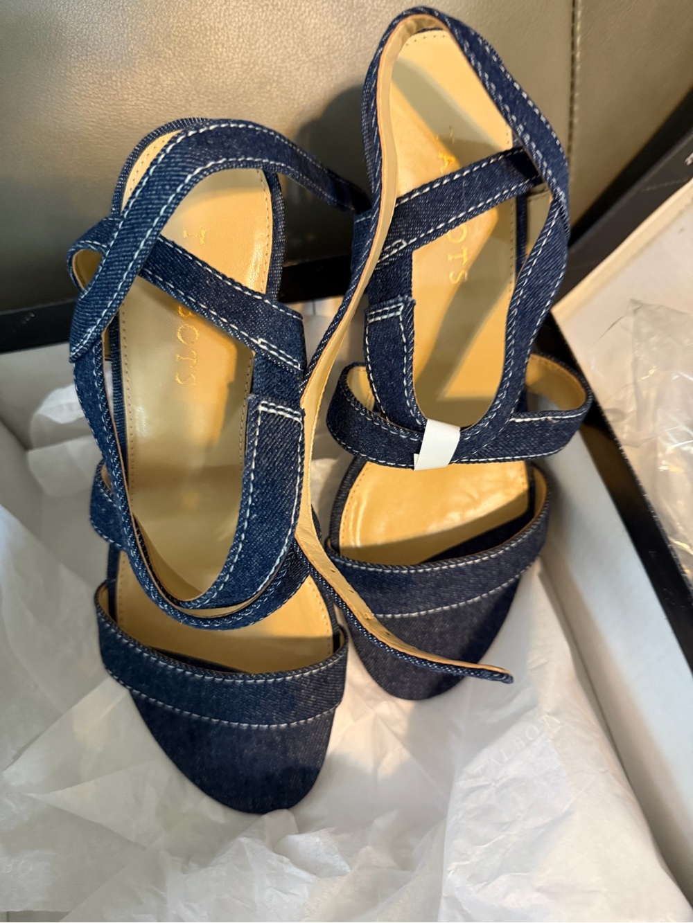 Talbots Denim Strappy Wedge Heels in Navy